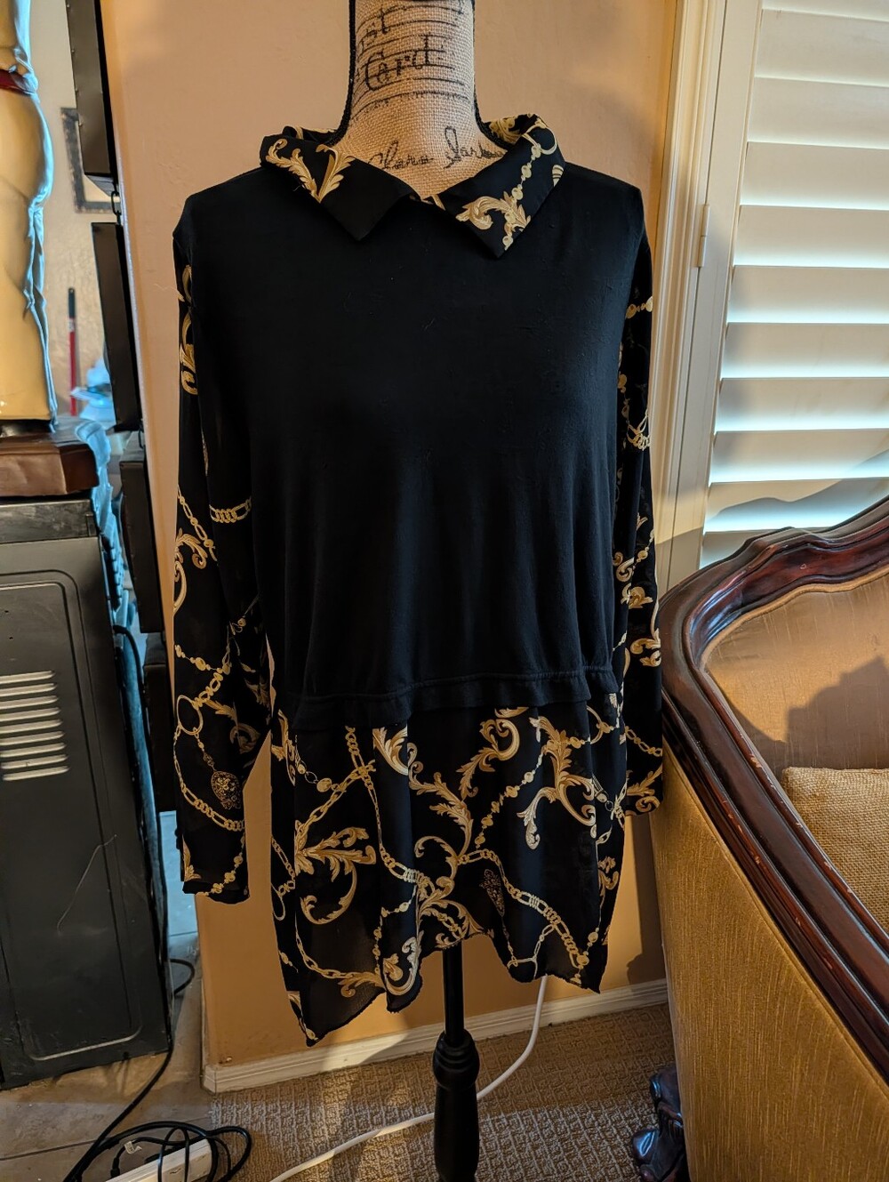 eye candy Black Tunic with Gold Chain Print